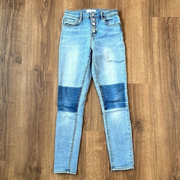 PacSun Denim - PacSun Super High Rise Skinny Button Fly with Knee Patches Sz 25